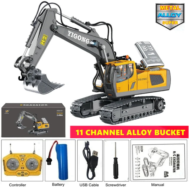 4WD Remote Control Excavator Toy Radio Controlled RC Dump Truck Vehicle Crawler Bulldozer Construction Car Gifts for Kids Boys