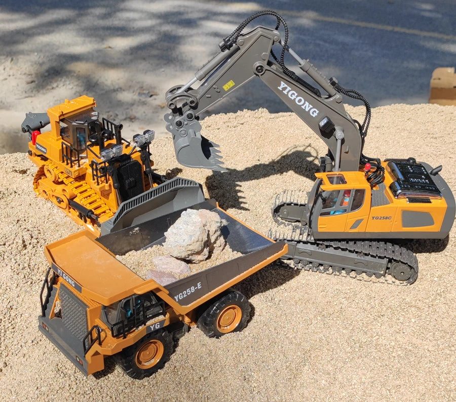 4WD Remote Control Excavator Toy Radio Controlled RC Dump Truck Vehicle Crawler Bulldozer Construction Car Gifts for Kids Boys