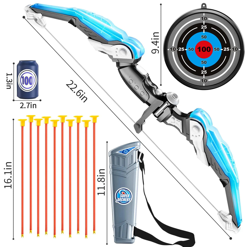 Kids Bow and Arrow Set, LED Light Up Archery Toys Set for Kids Ages 4-8 8-12, with 10 Suction Cup Arrows, Target & Quiver, Boys