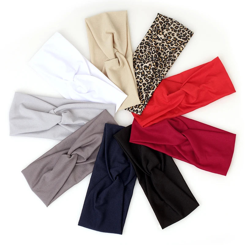 Women Cross Solid Color Hair Bands Girls Fashion Leopard Print Elastic Knitted Headbands Vintage Turban Make Hair Accessories